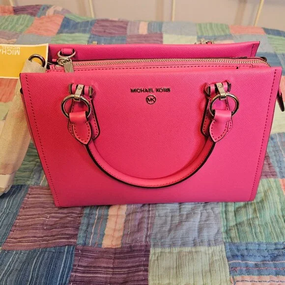 Michael Kors Marilyn Leather Satchel, Cerise, NWT - Picture 2 of 7